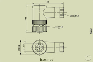 Haga clic para ampliar Dimensiones del Conector M12 hembra sin cable Dimensiones del Conector M12 hembra sin cable