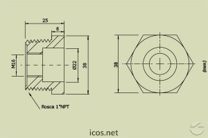 Haga clic para ampliar Dimensiones de Conexión 1"NPT de aluminio para montaje de Sensores de Nivel Dimensiones de Conexión 1"NPT de aluminio para montaje de Sensores de Nivel
