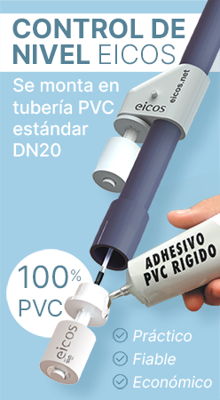 Control de nivel con montaje del sensor LV42A-40 y adaptador vertical en tubería PVC