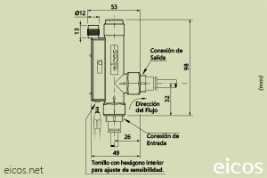 Haga clic para ampliar Dimensiones del sensor de flujo Eicos FA14B02-M12 Dimensiones del sensor de flujo Eicos FA14B02-M12