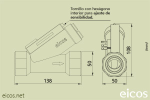 Haga clic para ampliar Dimensiones del sensor de flujo Eicos FC10B02 Dimensiones del sensor de flujo Eicos FC10B02