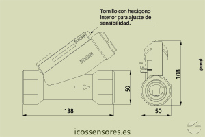 Haga clic para ampliar Dimensiones del sensor de flujo Eicos FC10B04 Dimensiones del sensor de flujo Eicos FC10B04