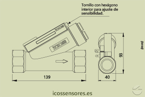 Haga clic para ampliar Dimensiones del sensor de flujo Eicos FC34B04 Dimensiones del sensor de flujo Eicos FC34B04