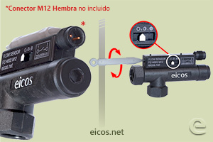 Haga clic para ampliar Ajuste de sensibilidad del sensor de flujo Eicos FE14B02-M12 Ajuste de sensibilidad del sensor de flujo Eicos FE14B02-M12