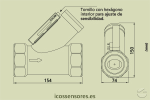 Haga clic para ampliar Dimensiones del sensor de flujo Eicos FG20B04 Dimensiones del sensor de flujo Eicos FG20B04