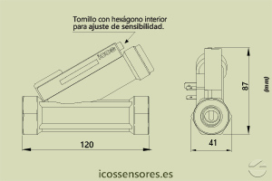 Haga clic para ampliar Dimensiones del sensor de flujo Eicos FH12B02 Dimensiones del sensor de flujo Eicos FH12B02