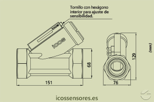 Haga clic para ampliar Dimensiones del sensor de flujo Eicos FJ112B04 Dimensiones del sensor de flujo Eicos FJ112B04