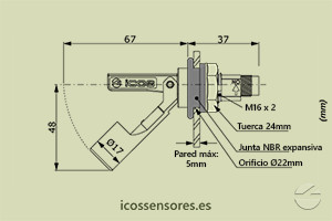 Haga clic para ampliar Dimensiones del sensor de nivel LA322E-M12 Dimensiones del sensor de nivel LA322E-M12