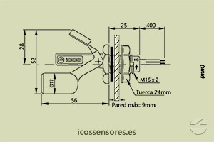 Haga clic para ampliar Dimensiones del sensor de nivel LB16M-40 Dimensiones del sensor de nivel LB16M-40