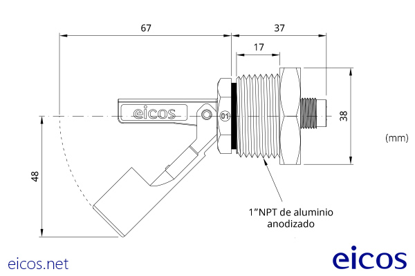 Dimensiones del sensor de nivel LA31N-M12
