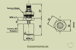 Haga clic para ampliar Dimensiones del sensor de nivel LC36-M12 Dimensiones del sensor de nivel LC36-M12
