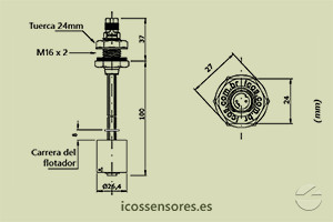 Haga clic para ampliar Dimensiones del sensor de nivel LD361-M12 Dimensiones del sensor de nivel LD361-M12