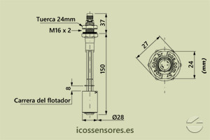 Haga clic para ampliar Dimensiones del sensor de nivel LE151-M12 Dimensiones del sensor de nivel LE151-M12