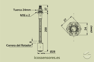 Haga clic para ampliar Dimensiones del sensor de nivel LE201-M12 Dimensiones del sensor de nivel LE201-M12