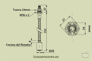 Haga clic para ampliar Dimensiones del sensor de nivel LE351-M12 Dimensiones del sensor de nivel LE351-M12