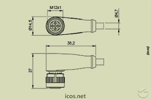 Haga clic para ampliar Dimensiones del Conector M12 hembra de 5 metros Dimensiones del Conector M12 hembra de 5 metros