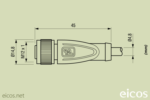 Dimensiones del conector hembra M12 recto con cable de 5 metros