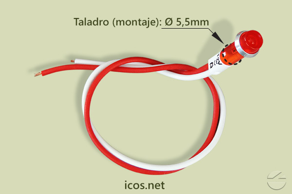 Dimensiones de LED Piloto 12Vdc Rojo