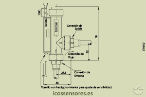 Haga clic para ampliar Dimensiones del sensor de flujo Eicos FA14B04 Dimensiones del sensor de flujo Eicos FA14B04