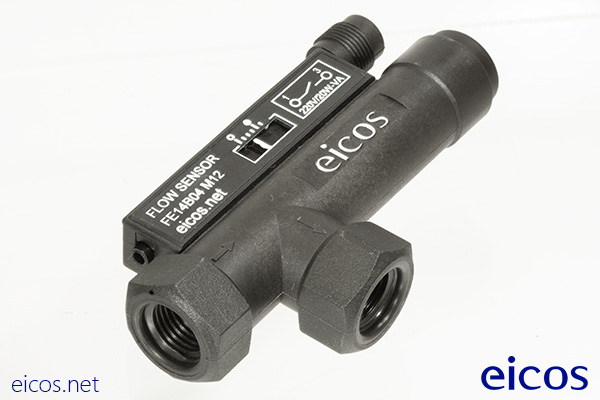 Sensor de flujo Eicos FE14B02-M12, adecuado para bajos flujos de líquido