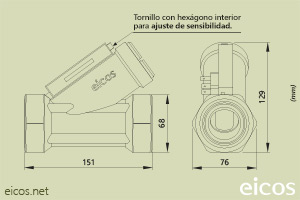 Haga clic para ampliar Dimensiones del sensor de flujo Eicos FJ112B02 Dimensiones del sensor de flujo Eicos FJ112B02