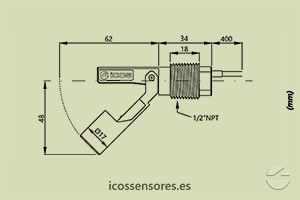 Haga clic para ampliar Dimensiones del sensor de nivel LA32N-40 Dimensiones del sensor de nivel LA32N-40
