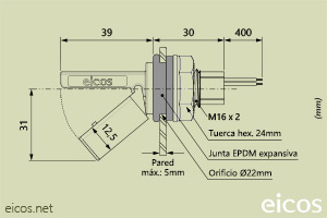 Haga clic para ampliar Dimensiones del sensor de nivel LF222E-40 Dimensiones del sensor de nivel LF222E-40