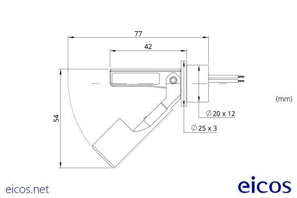 Dimensiones del sensor de nivel LA42A-40