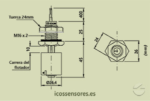 Haga clic para ampliar Dimensiones del sensor de nivel LC36M-40 Dimensiones del sensor de nivel LC36M-40