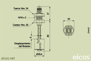 Haga clic para ampliar Dimensiones del sensor de nivel LD81-M12 Dimensiones del sensor de nivel LD81-M12