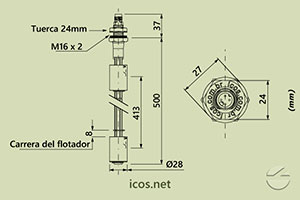 Haga clic para ampliar Dimensiones del sensor de nivel LE502-1-M12 Dimensiones del sensor de nivel LE502-1-M12