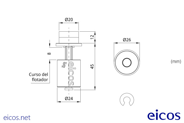 Dimensiones del sensor de nivel LV42A-40